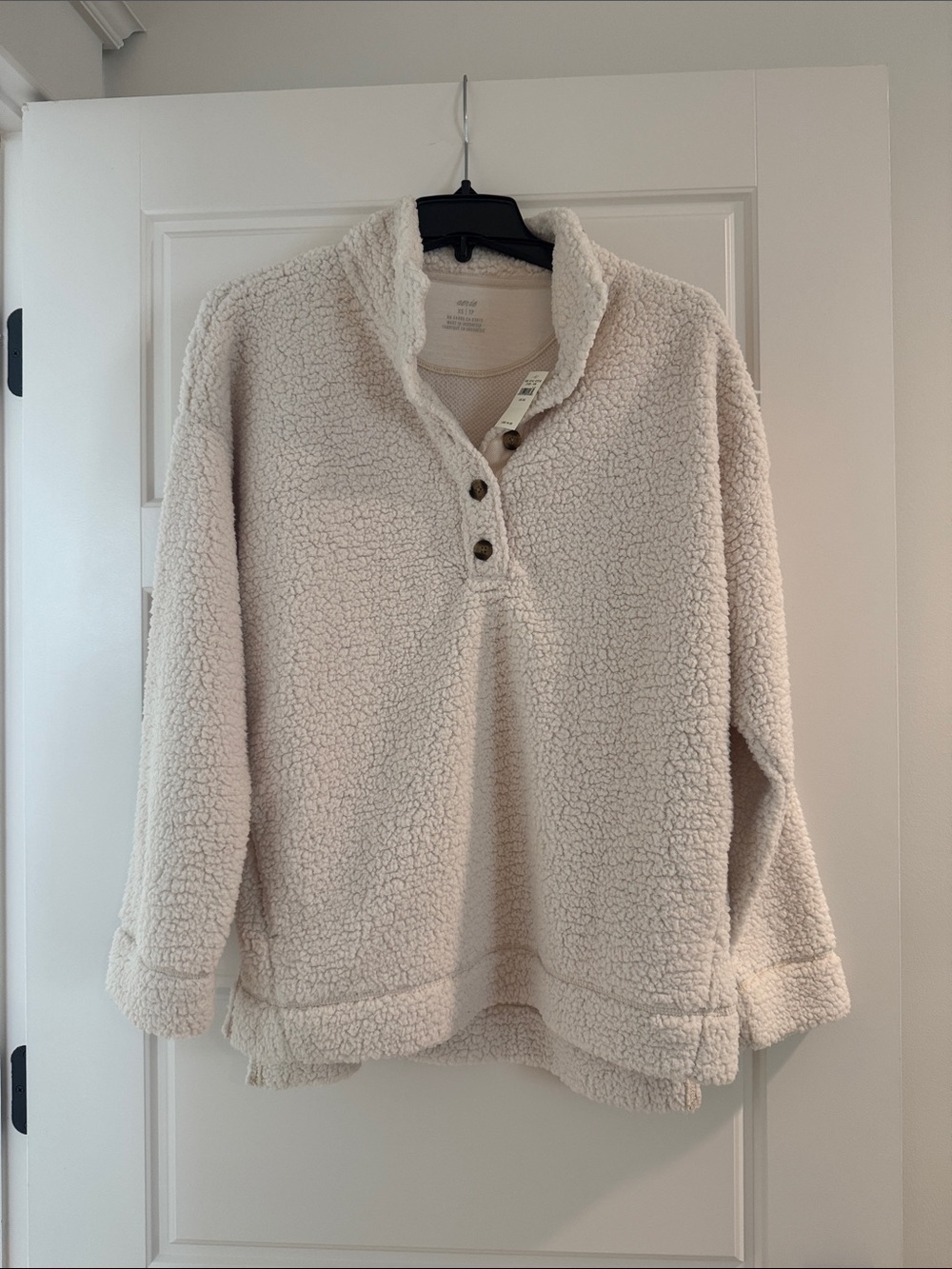 aerie Cream Sherpa Snap-Neck Pullover Jacket - XS